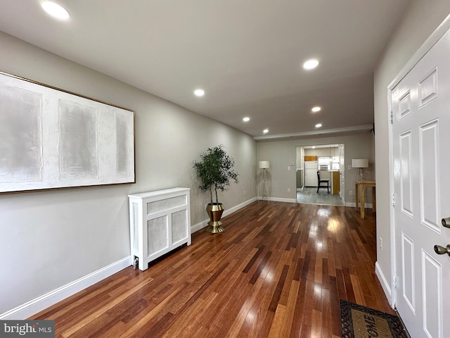 interior space with dark wood-type flooring