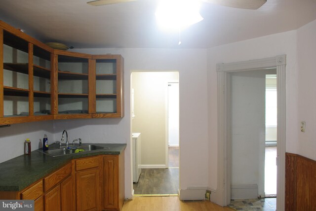 interior space featuring ceiling fan and wood-type flooring