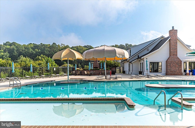 view of swimming pool featuring a patio