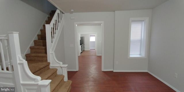 stairway featuring wood-type flooring