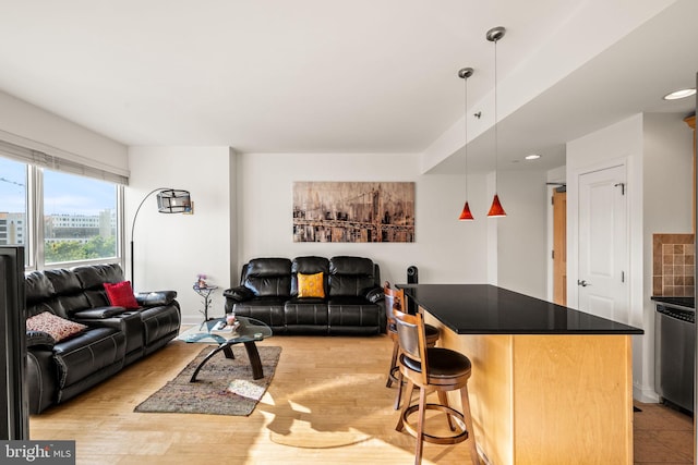 living area with light wood-style flooring