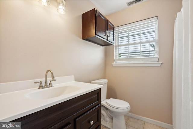 bathroom with vanity, tile patterned flooring, and toilet