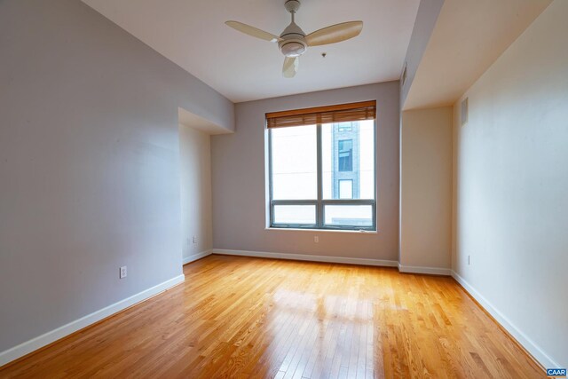 spare room with light wood-type flooring and a raised ceiling