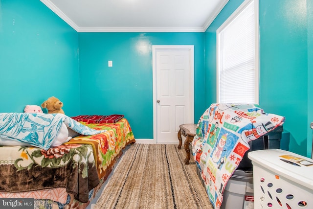 bedroom featuring ornamental molding