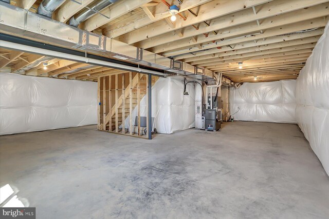 basement featuring heating unit