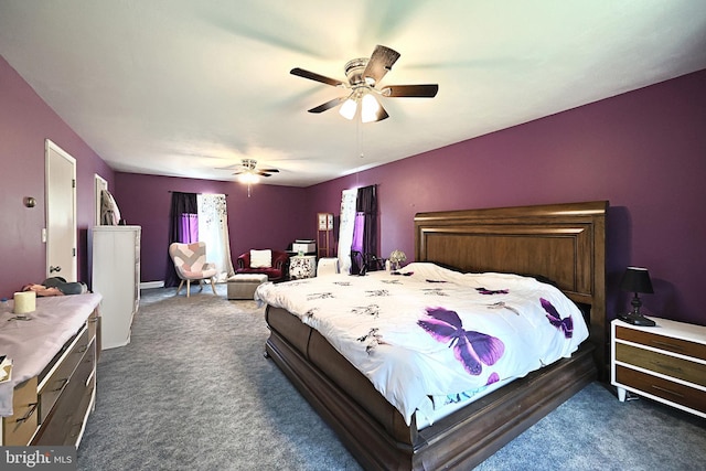 bedroom featuring ceiling fan and carpet flooring