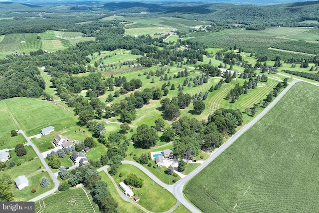 birds eye view of property featuring a rural view