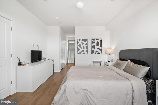 bedroom with light hardwood / wood-style flooring