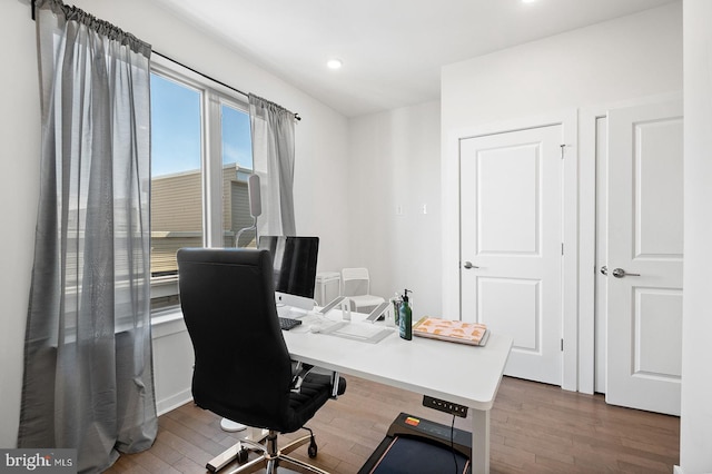 office space featuring wood-type flooring