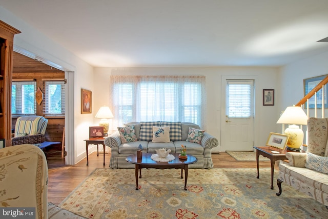 living room featuring light wood-type flooring