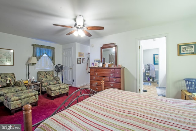 bedroom featuring ceiling fan and carpet floors