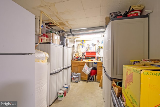 interior space featuring freestanding refrigerator