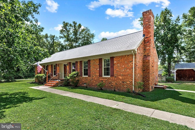 ranch-style house with a front lawn