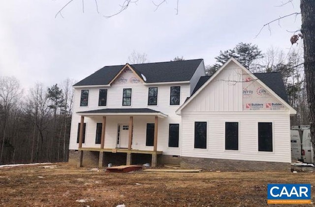 view of front of property featuring a porch and board and batten siding