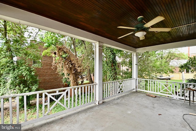 view of patio featuring ceiling fan