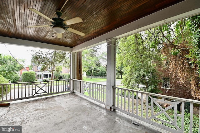 view of patio featuring ceiling fan