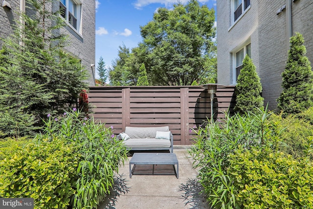 exterior space with an outdoor living space