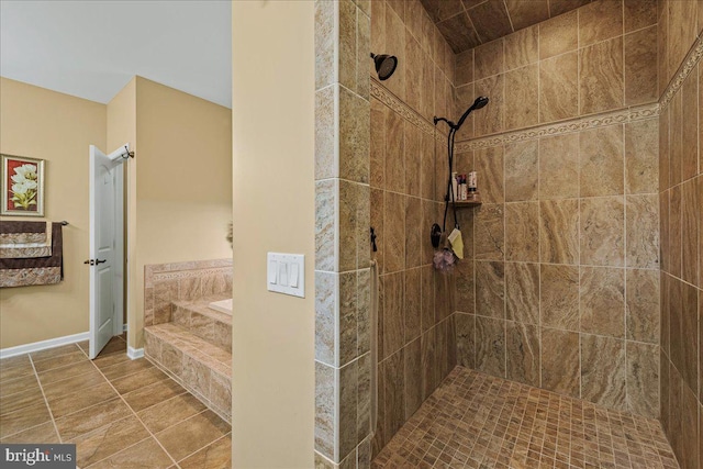 bathroom with tile patterned floors and separate shower and tub