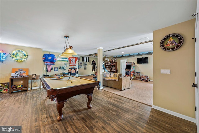 recreation room featuring pool table and wood-type flooring