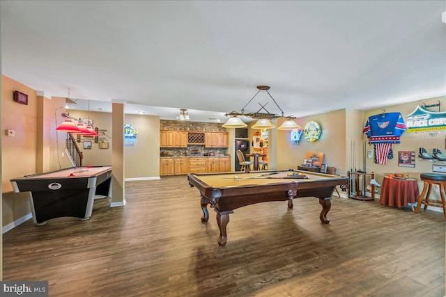 rec room with billiards and wood-type flooring