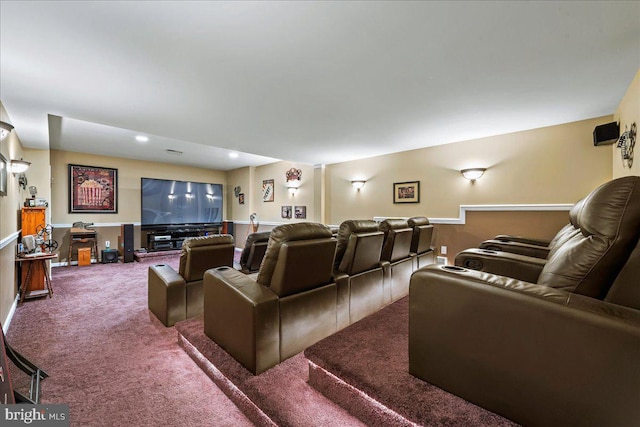 home theater room with carpet flooring