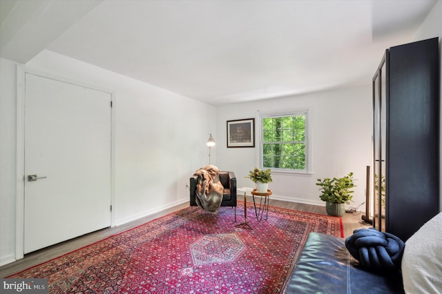 living area with hardwood / wood-style floors