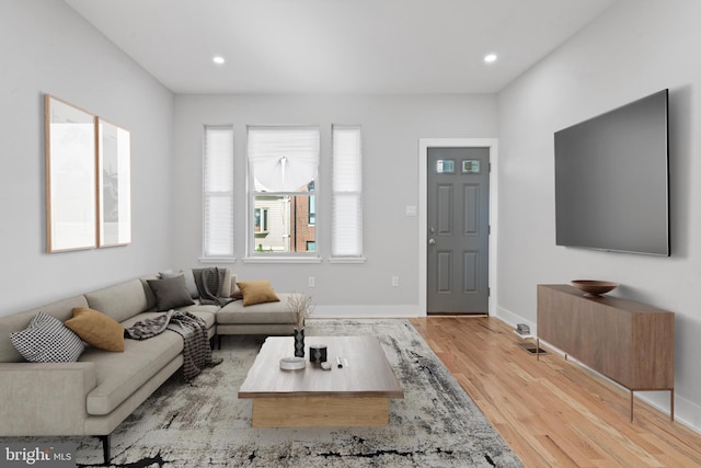 living room with light wood-type flooring