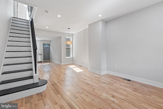 unfurnished living room featuring light hardwood / wood-style flooring