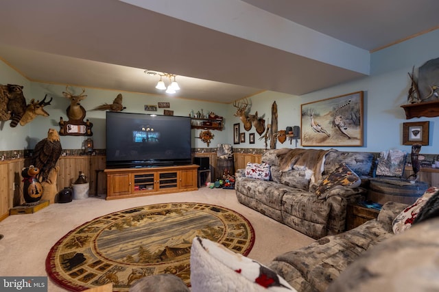 living area featuring carpet flooring