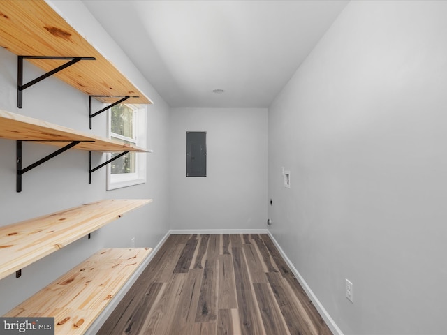 interior space with wood-type flooring and electric panel