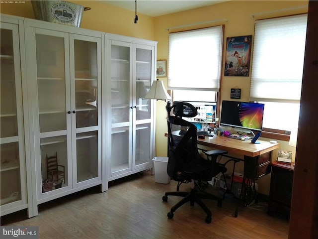 office area with wood finished floors