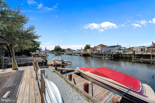 view of dock with a water view