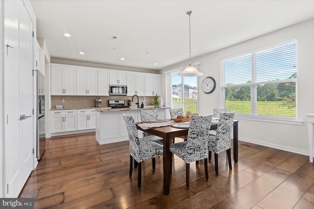 dining room featuring sink and hardwood / wood-style flooring