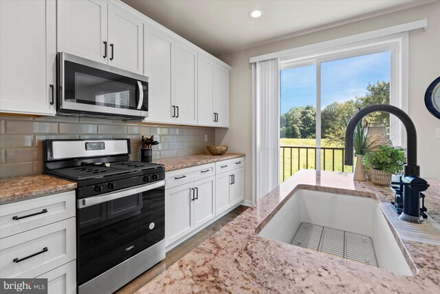 kitchen featuring sink, stainless steel appliances, decorative backsplash, and a healthy amount of sunlight