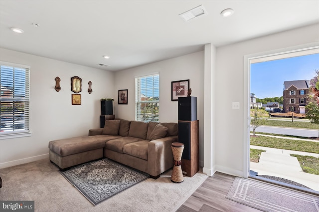 living room featuring light wood-type flooring