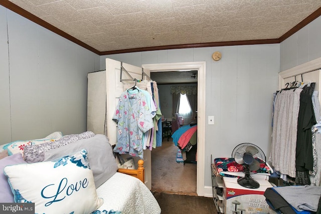 bedroom with ornamental molding