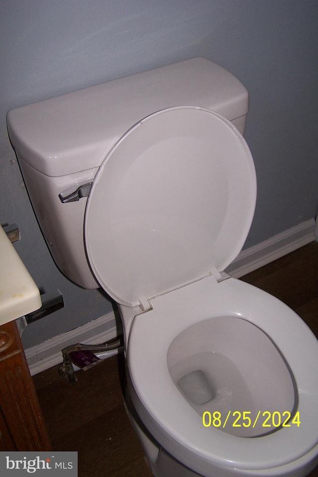 bathroom with wood-type flooring and toilet