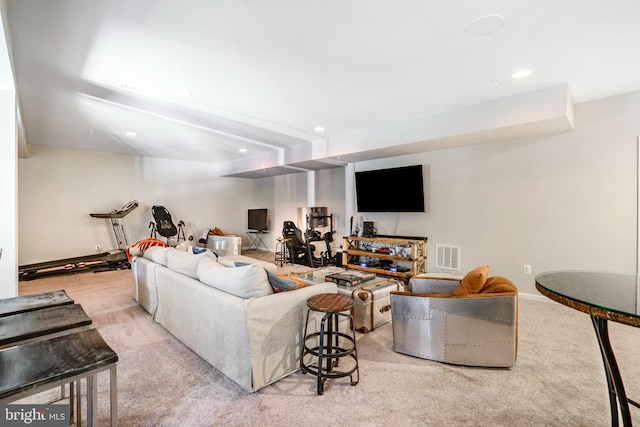 living room with light carpet