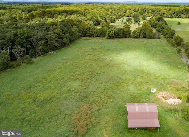 birds eye view of property featuring a forest view