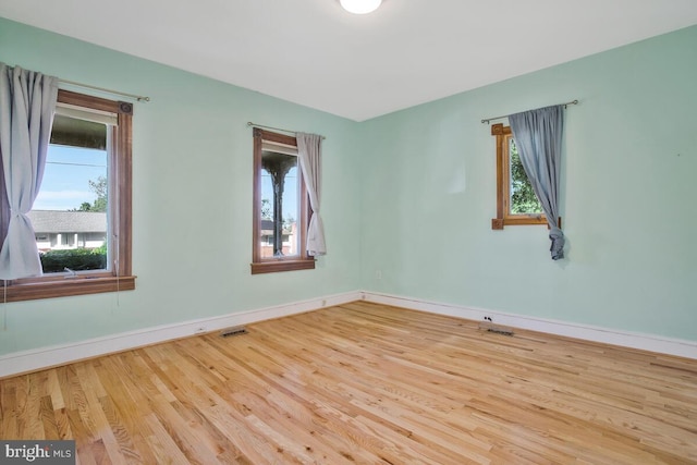 unfurnished room featuring a wealth of natural light and light wood-type flooring