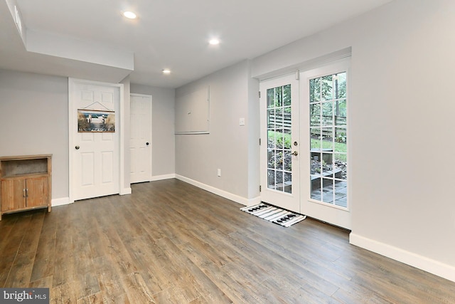 interior space featuring dark hardwood / wood-style floors and french doors