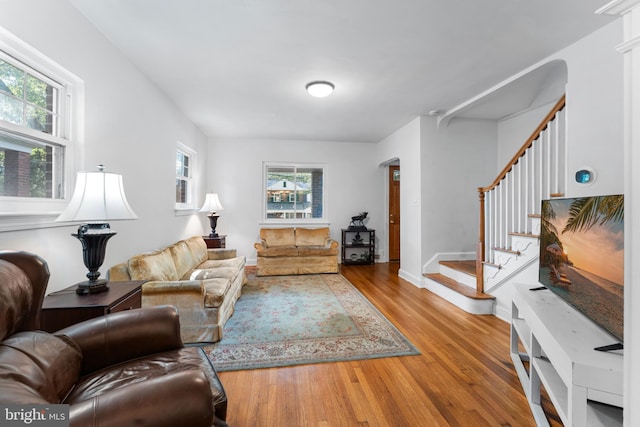 living room with light wood-type flooring