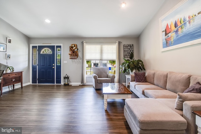 living room featuring dark hardwood / wood-style floors