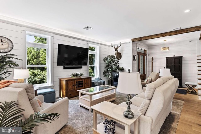 living room featuring light hardwood / wood-style flooring and a healthy amount of sunlight