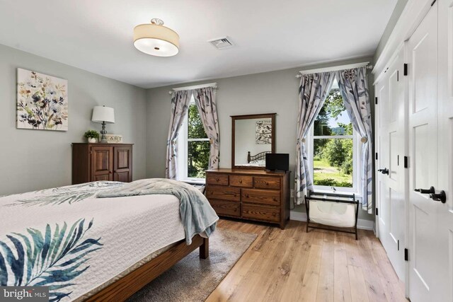 bedroom featuring a closet and light hardwood / wood-style floors