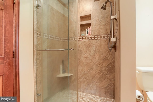 bathroom featuring a shower stall and toilet