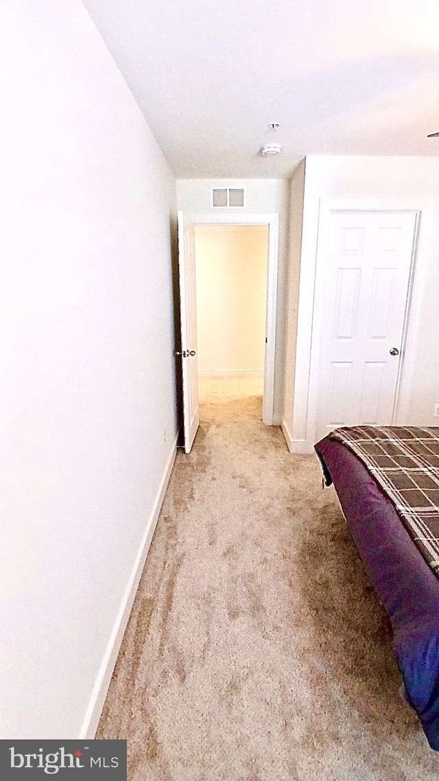 unfurnished bedroom featuring light colored carpet and a closet