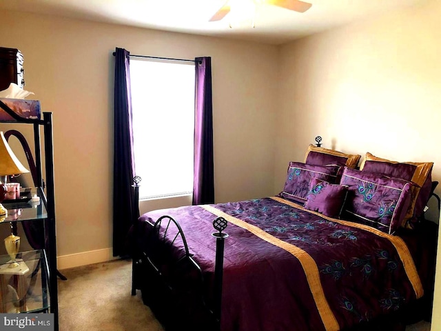 bedroom featuring carpet flooring and ceiling fan