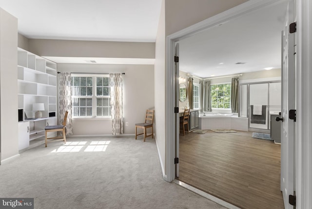 interior space with light hardwood / wood-style floors