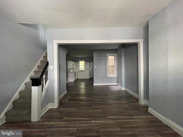 hall with dark wood-type flooring